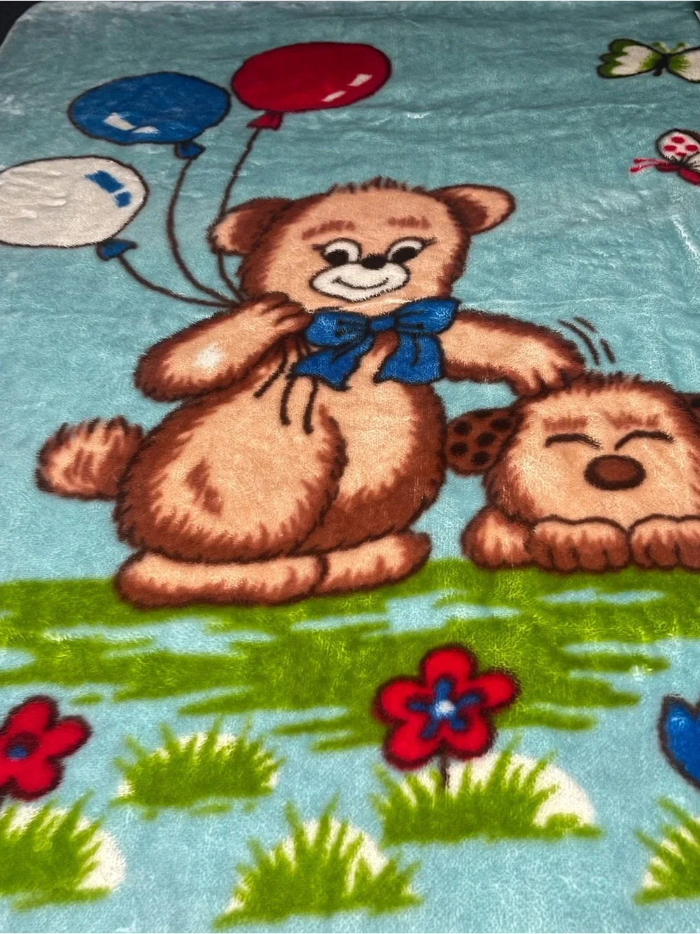 Vintage Plush Korean Mink Style Baby Blanket - Teddy Bear, Puppy, Balloon etc.